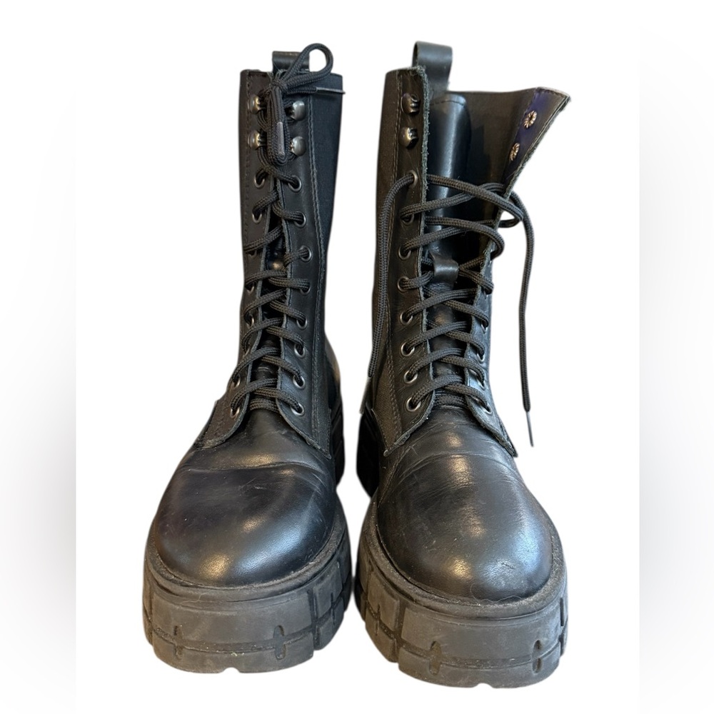 8 by YOOX LEATHER-NYLON COMBAT ANKLE BOOTS Women’s Size 6.5/7 - Picture 4 of 9